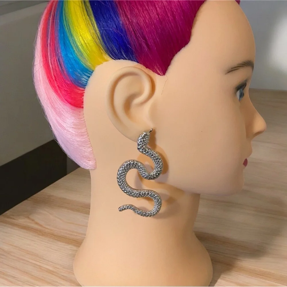 Silver Snake Earrings Jewelry - Picture 3 of 3